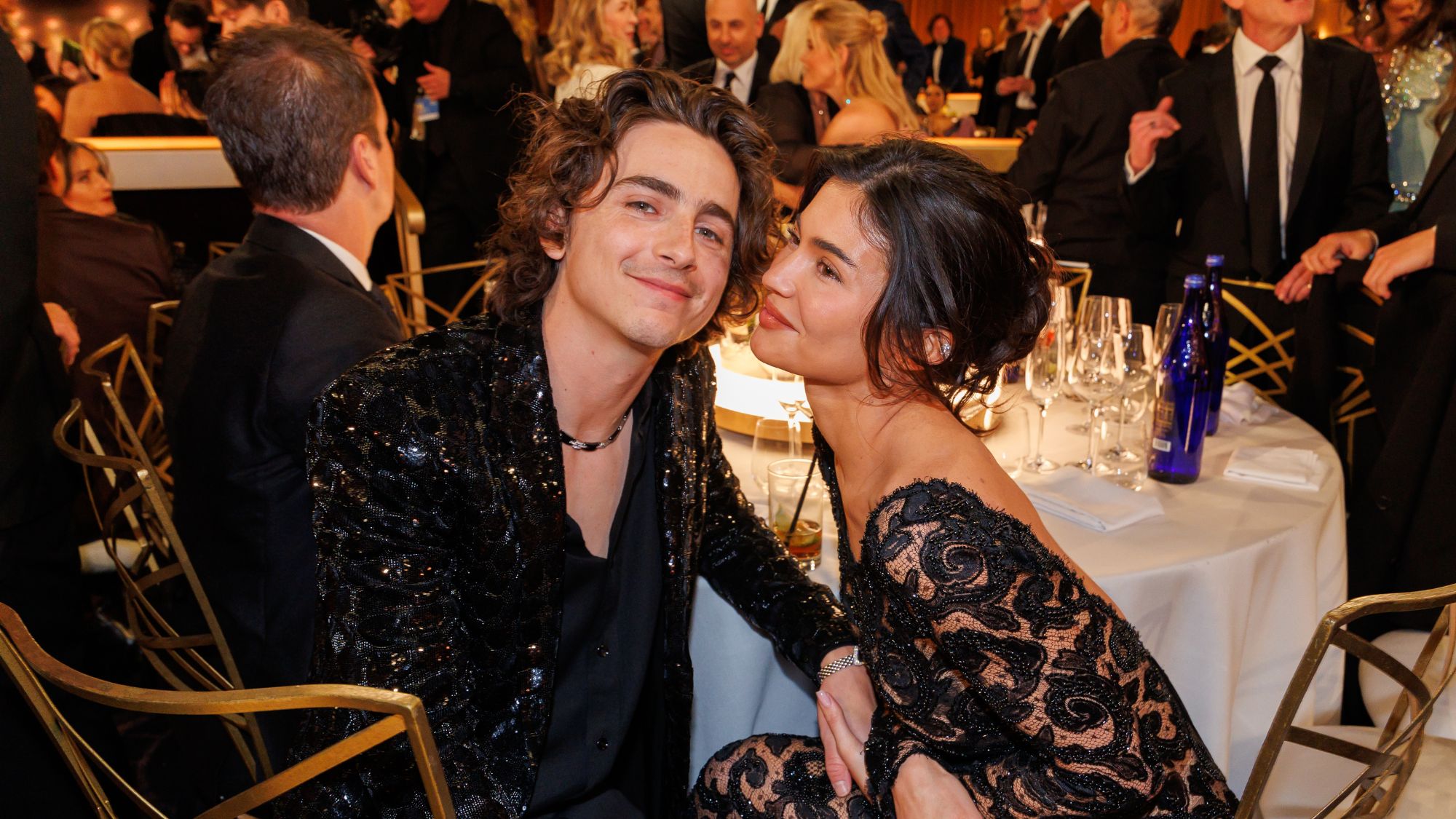 Timothée Chalamet and Kylie Jenner attend the 81st Golden Globe Awards