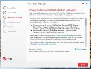 Screenshot of Trend Micro's data collection policy