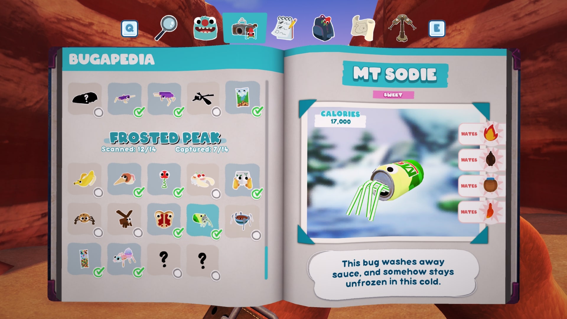 Bugsnax Bugapedia: Mt Sodie