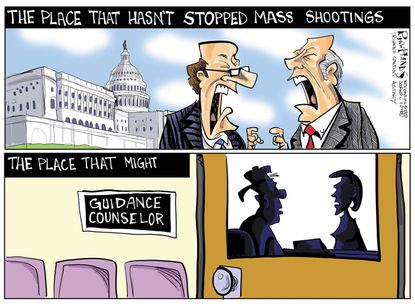 Political cartoon U.S. Congress school shootings mental health