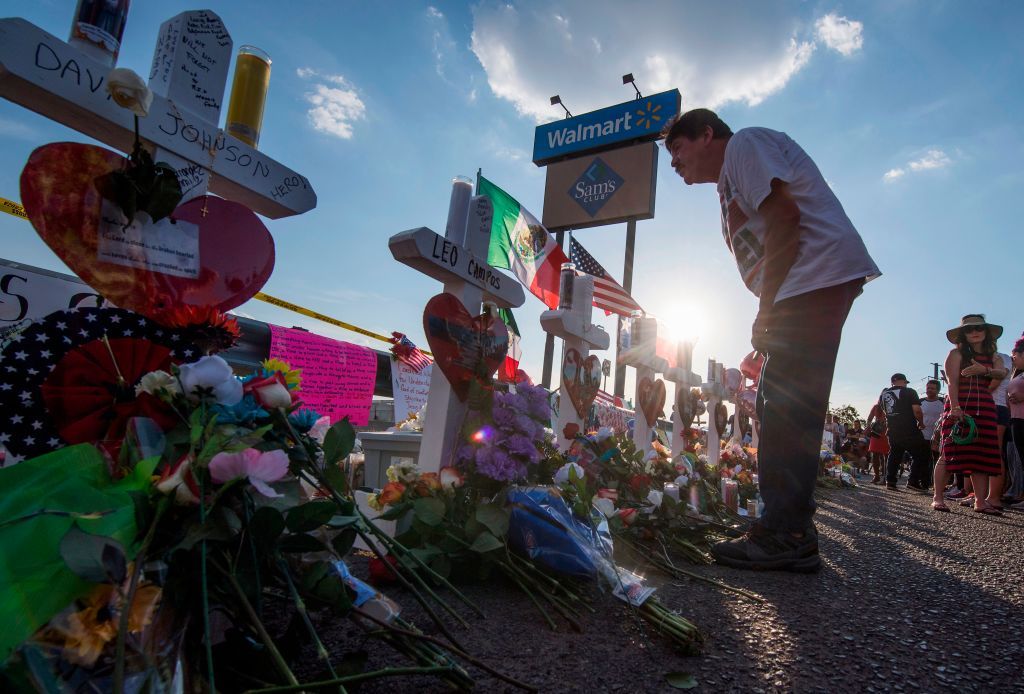 A makeshift memorial outside El Paso Walmart