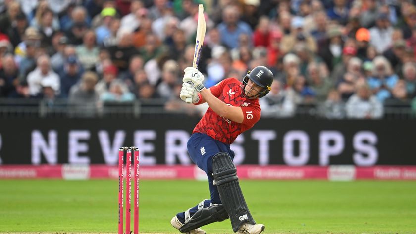 England batsman Jacob Bethell hits ou during the 2nd Vitality IT20 match between England and West Indies at Seat Unique Stadium on June 08, 2025 in Bristol, England.