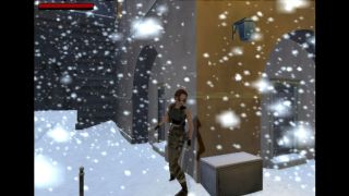 Lara cautiously progresses through dense snow in Tomb Raider: The Angel of Darkness