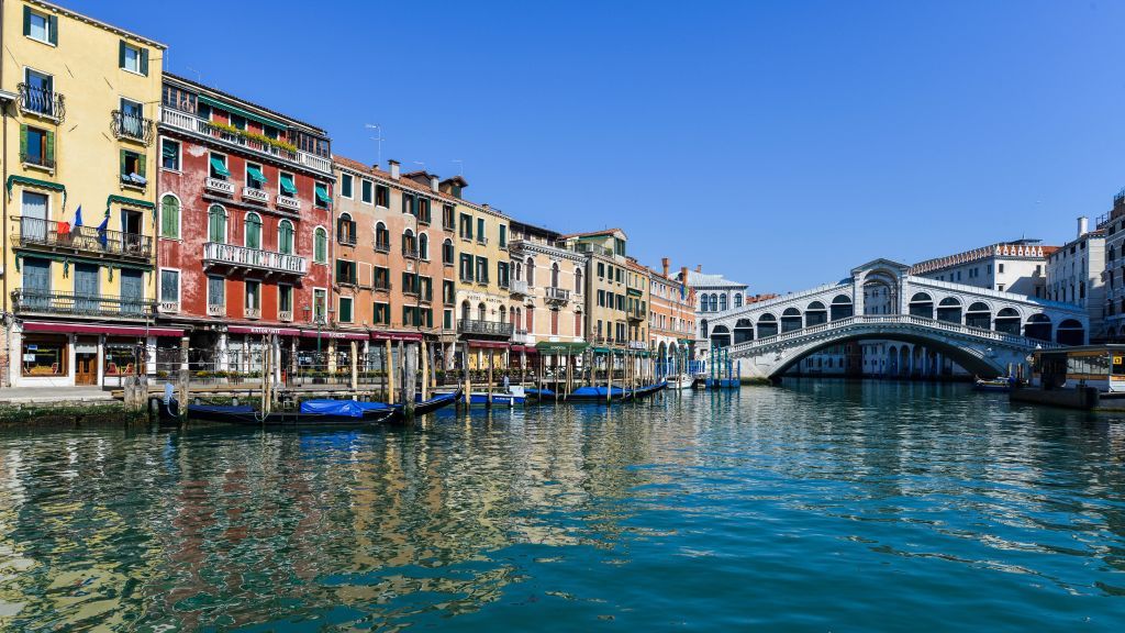 The empty Grand Canal in Venice.