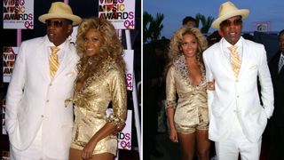 Two photos of Beyonce and Jay Z in 2004