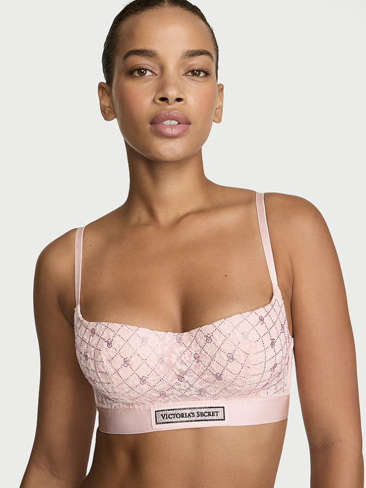 Victoria's Secret, Lace Shine Logo Lightly Lined Balconette Bra