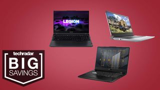 RTX gaming laptops against a red background with a TechRadar Big Savings badge