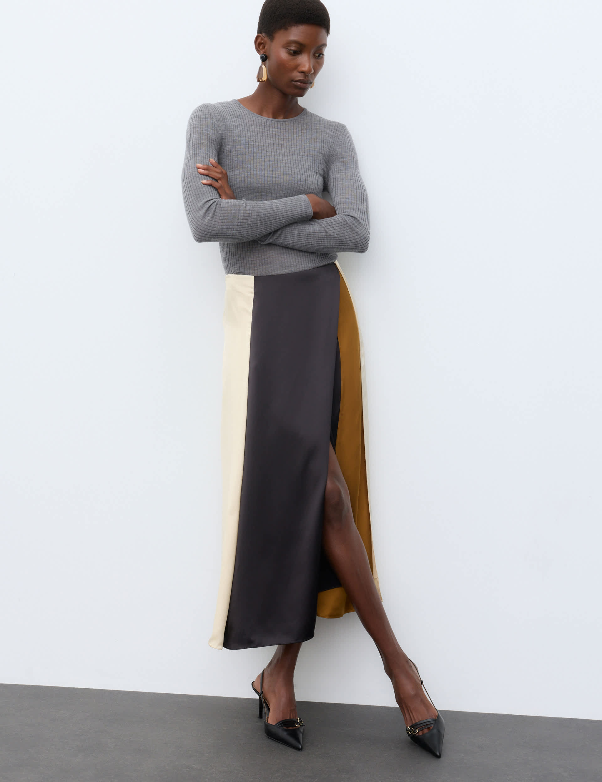 Colour Block Midaxi Wrap Skirt