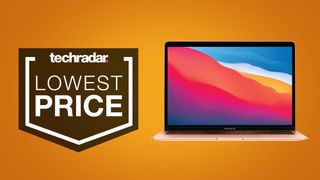 Apple MacBook Air M1 on orange background