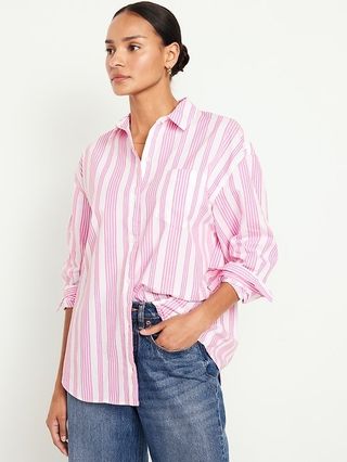 pink stripe button-down shirt for women