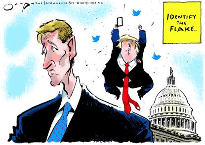 Political cartoon U.S. GOP Flake resignation Trump tweets