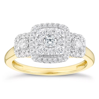 9ct Yellow Gold Three Stone 0.5ct Total Diamond Halo Ring, was £1199 now £599 | Ernest Jones