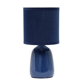 Simple Designs Lt1134-Nav 10.04" Tall Traditional Ceramic Thimble Base Bedside Table Desk Lamp W Matching Fabric Shade for Home Decor, Nightstand, Bedroom, Living Room, Entryway, Office, Navy