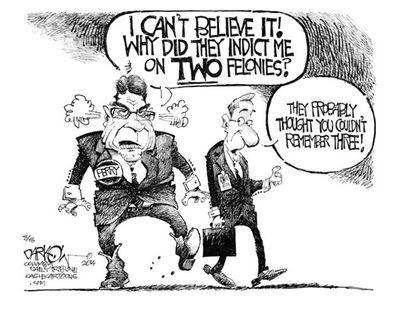 Political cartoon U.S. Rick Perry felonies