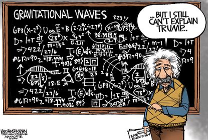 Political Cartoon U.S. Einstein Trump 2016