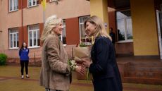 First lady Jill Biden meets Ukraine's first lady, Olena Zelenska.