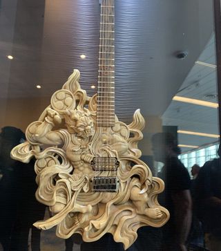 ESP's two Exhibition Limited 2023 guitars, displayed at the 2023 NAMM show