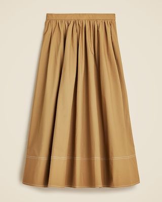 Contrast-Hem Midi Skirt in Cotton Poplin