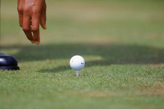 A close-up of Tiger Woods' golf ball