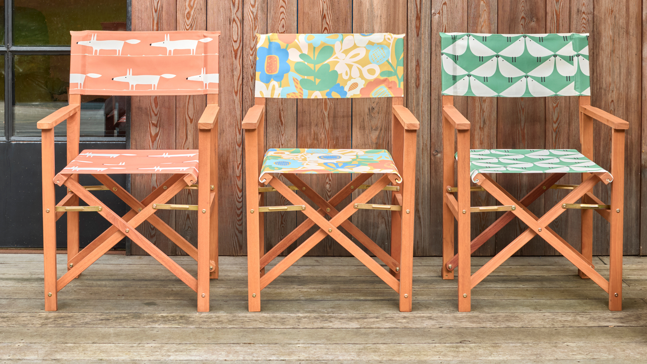 Three Habitat x Scion Directors Chair in a row.