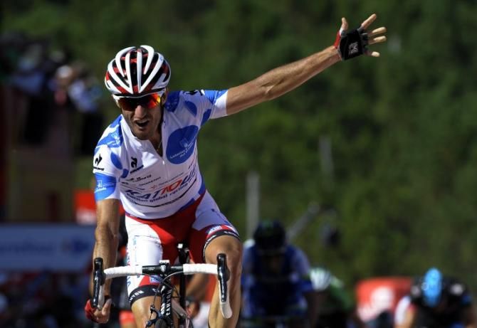 Daniel Moreno (Katusha) celebrates victory in stage 4 of the Vuelta a Espana