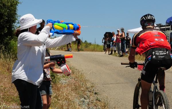 Racers were treated to a Super-soaker cool-down at the top of the mountain
