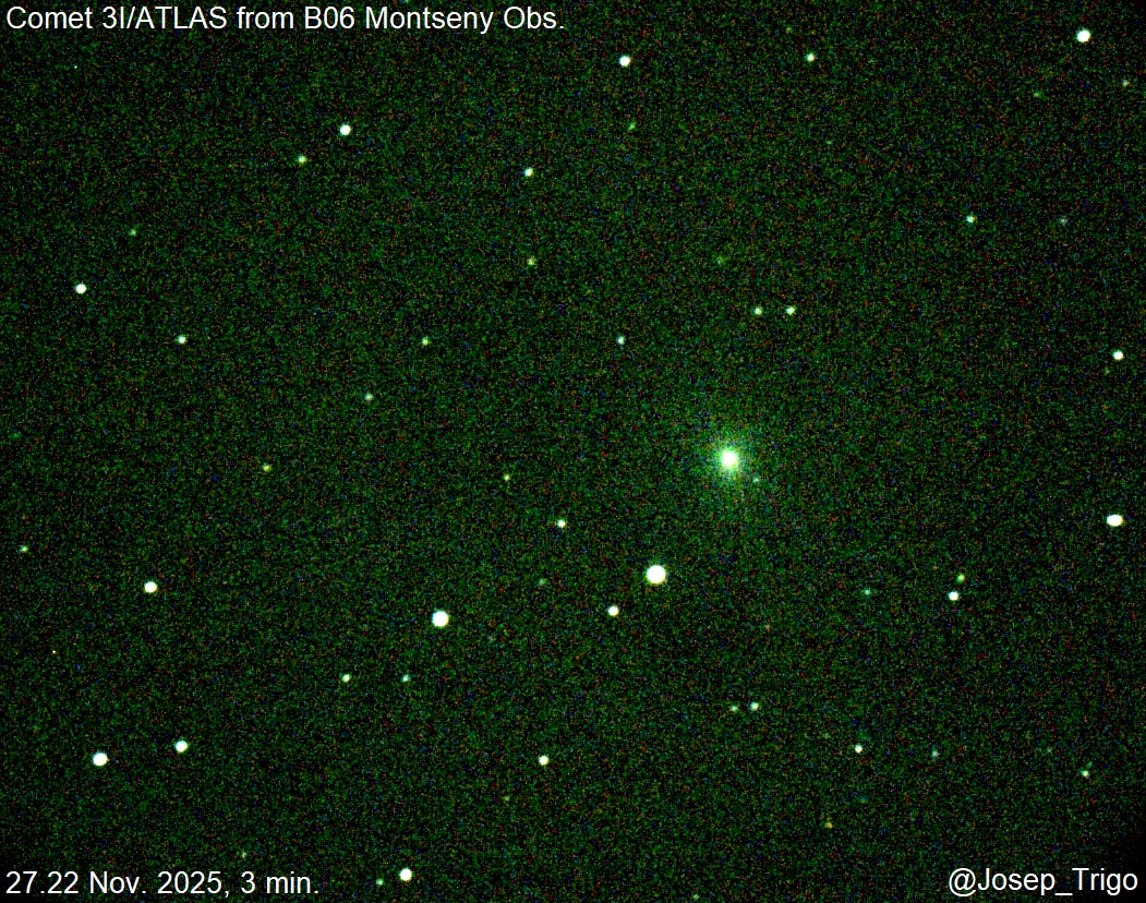 An image of comet 3I/ATLAS with a green filter.