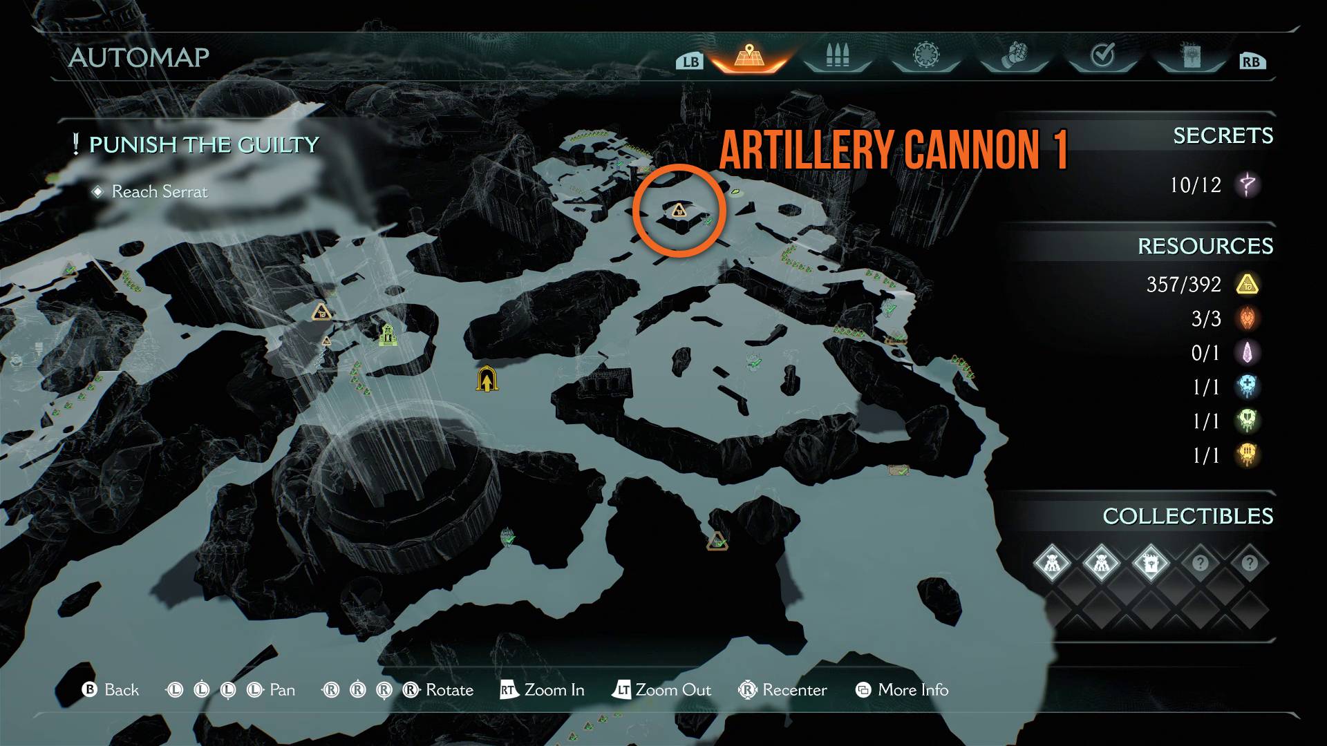 Doom The Dark Ages artillery cannon 1 in Resurrection marked on map