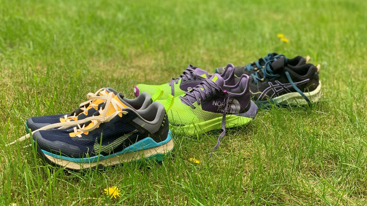 Running shoes in the grass