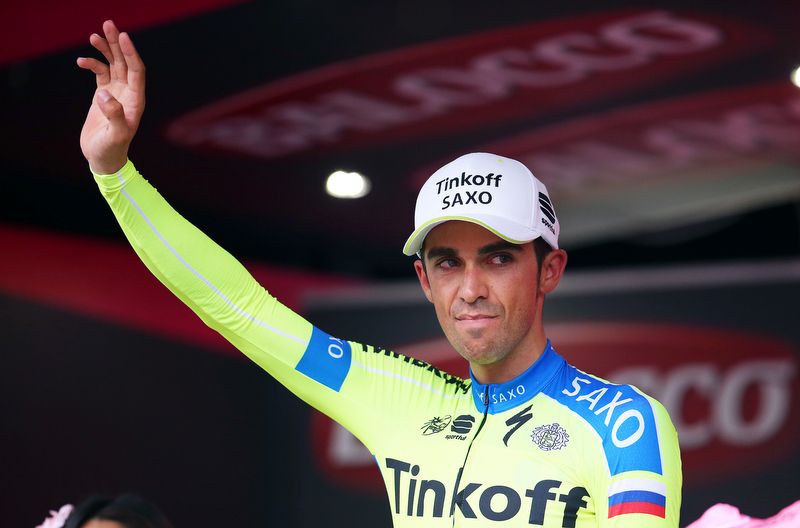 Alberto Contador (Tinkoff-Saxo) on the podium