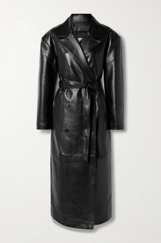 Tina Belted Double-Breasted Faux Leather Trench Coat