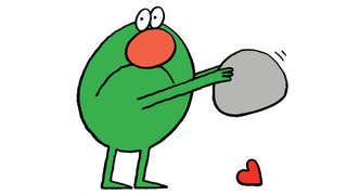 character designers: green character holding a rock