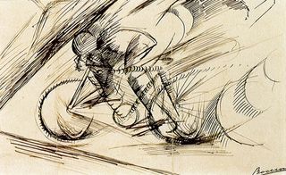 Abstract pen drawing of a cyclist