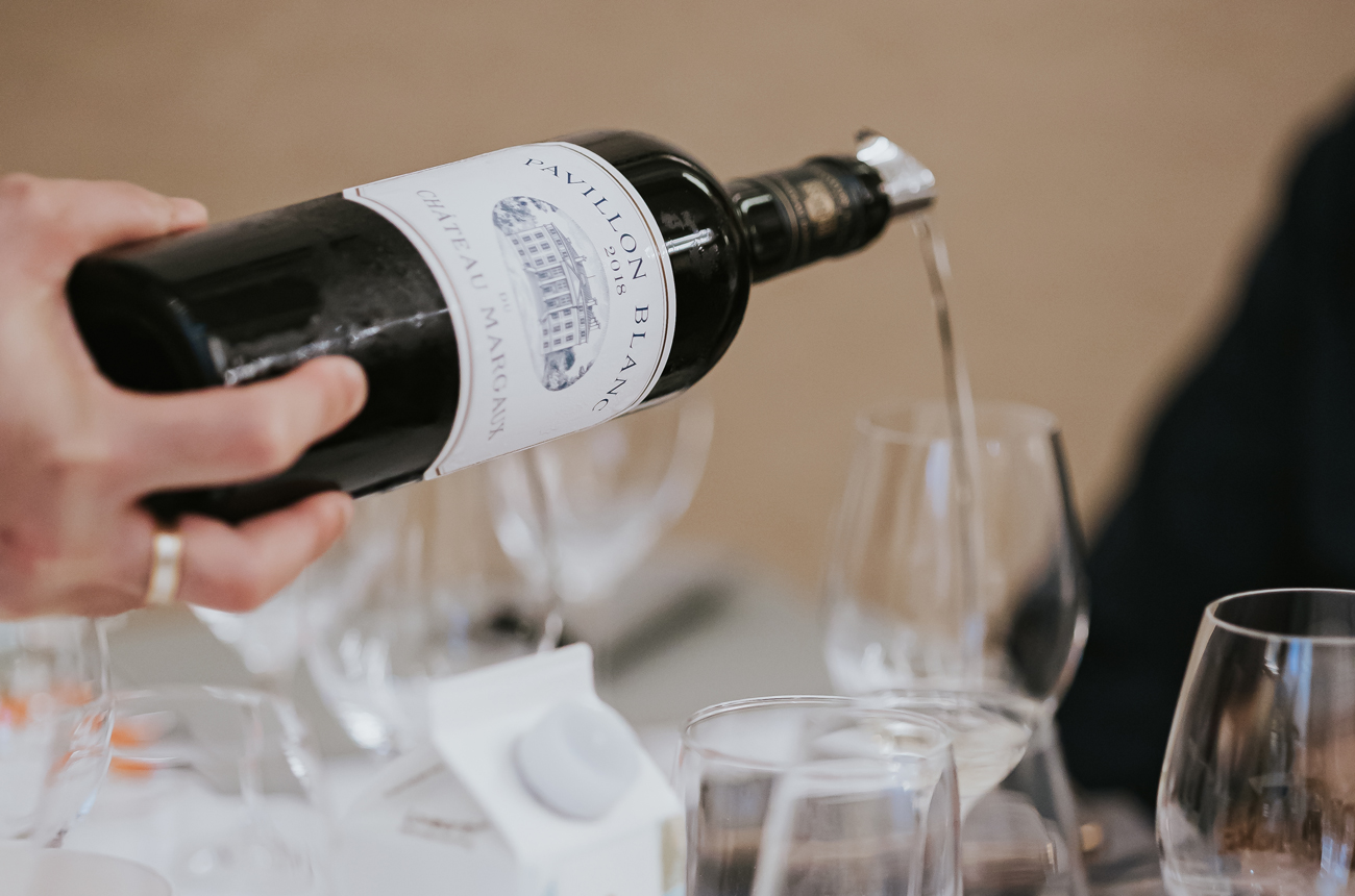 Pouring Ch&amp;acirc;teau Margaux, Pavillon Blanc in Singapore