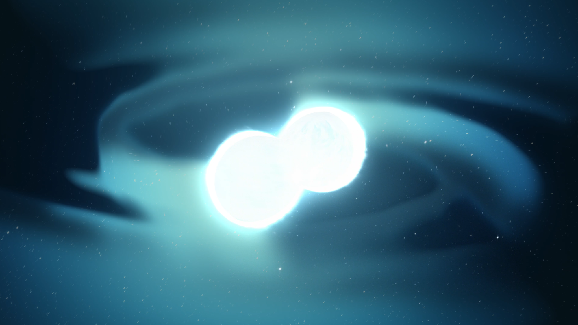 An artist's depiction of merging neutron stars.