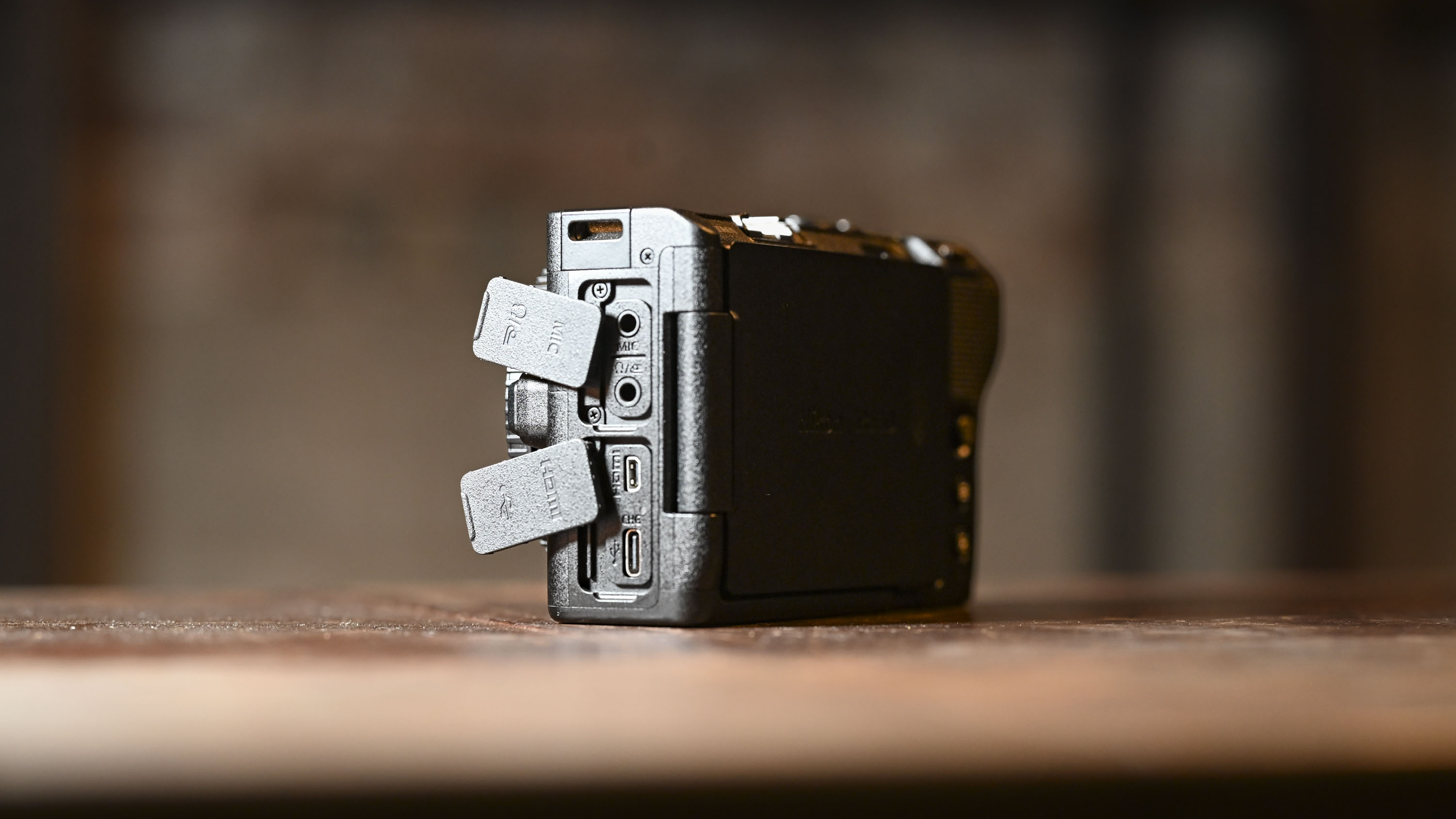 Nikon ZR camera with is connection port doors open