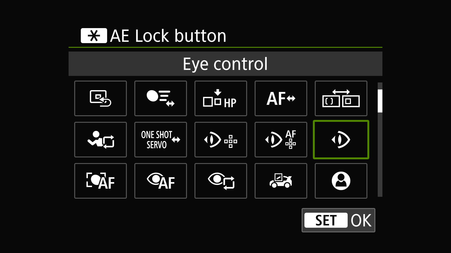 Menu screens from EOS camera showing custom control options