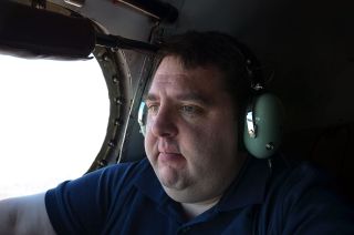 collectSPACE editor Robert Pearlman is seen flying on NASA’s Super Guppy cargo plane, June 28, 2012.