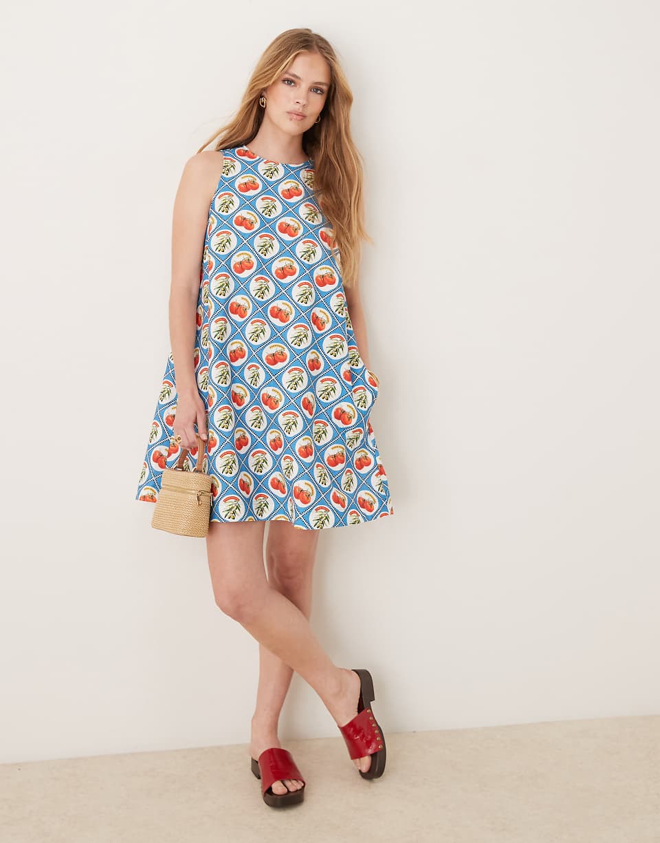 Asos Design Shift Mini Dress With Pockets in Print