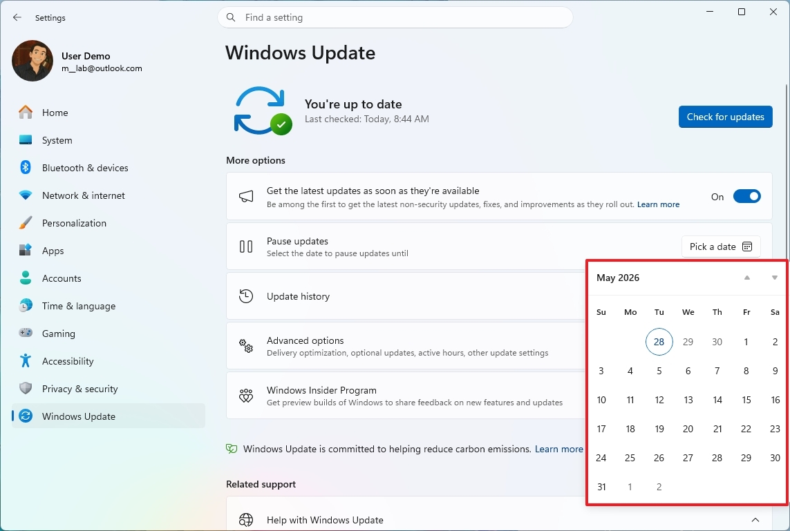 Windows 11 new pause updates setting