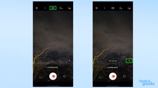 Screenshots from the Galaxy S23 camera app, showing where the quality and star trail settings are