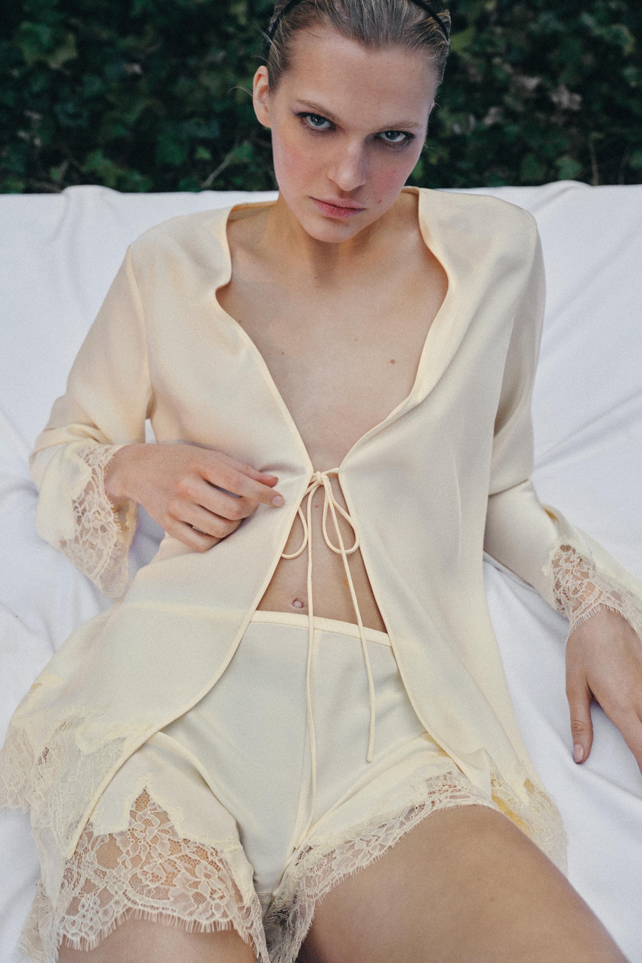 Satin Effect Lace Pajama Shorts