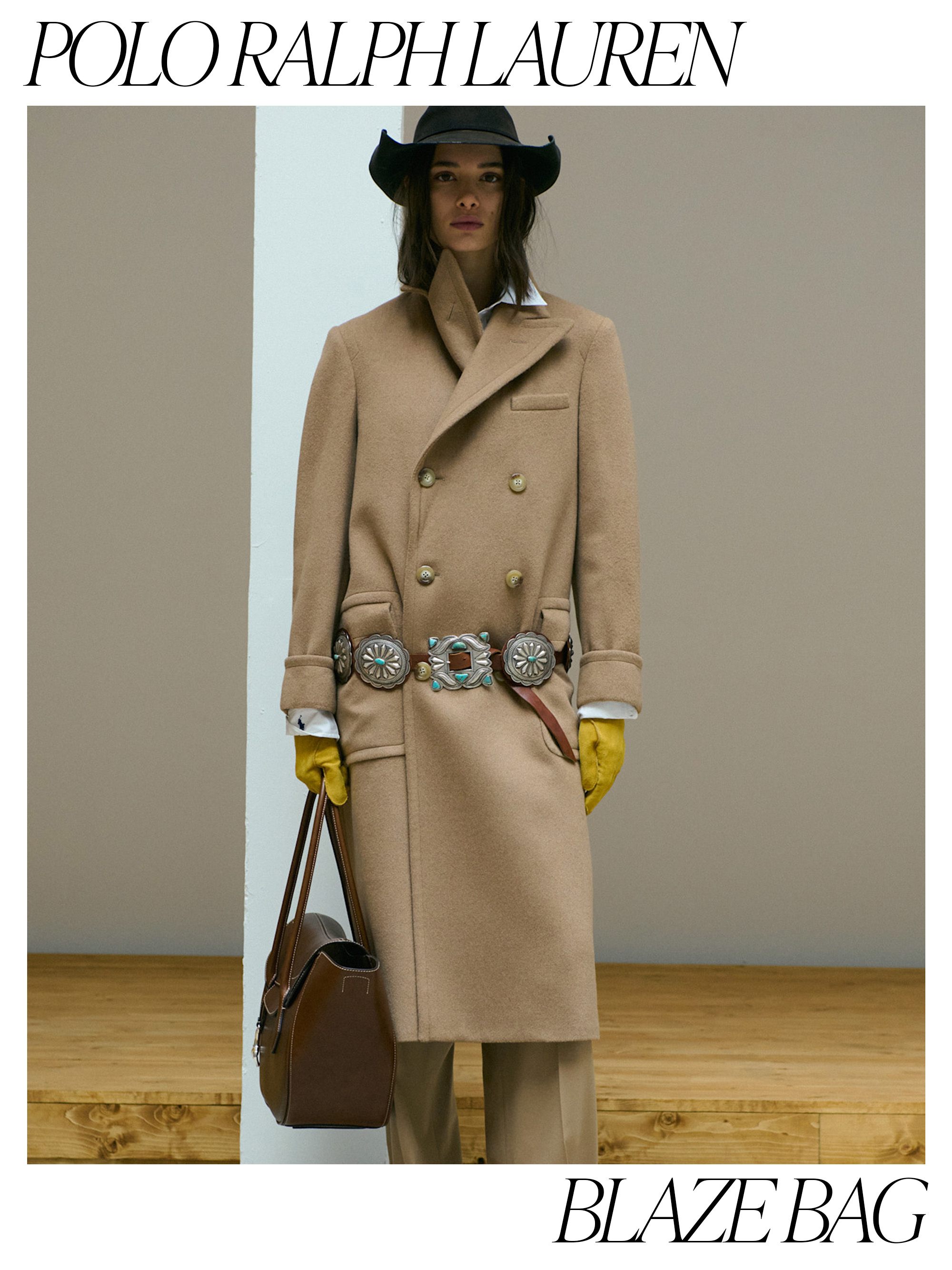 a Polo Ralph Lauren model carrying the Blaze Bag in the brand's fall/winter 2026 collection