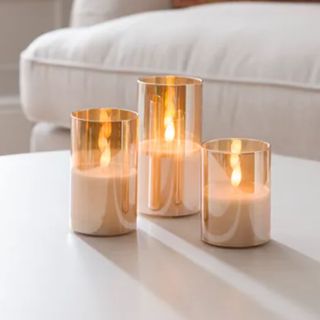 Set of 3 LED Glass Pillar Candles