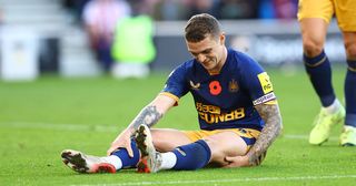 Hamstring injury in football: Kieran Trippier of Newcastle picks up a hamstring injury during the Premier League match between Southampton FC and Newcastle United at St. Mary's Stadium on November 06, 2022 in Southampton, England. 