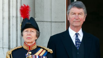 Princess Anne, Princess Royal and her husband Vice Admiral Sir Timothy Laurence stand on the balcony of Buckingham Palace after attending Trooping the Colour on June 15, 2024