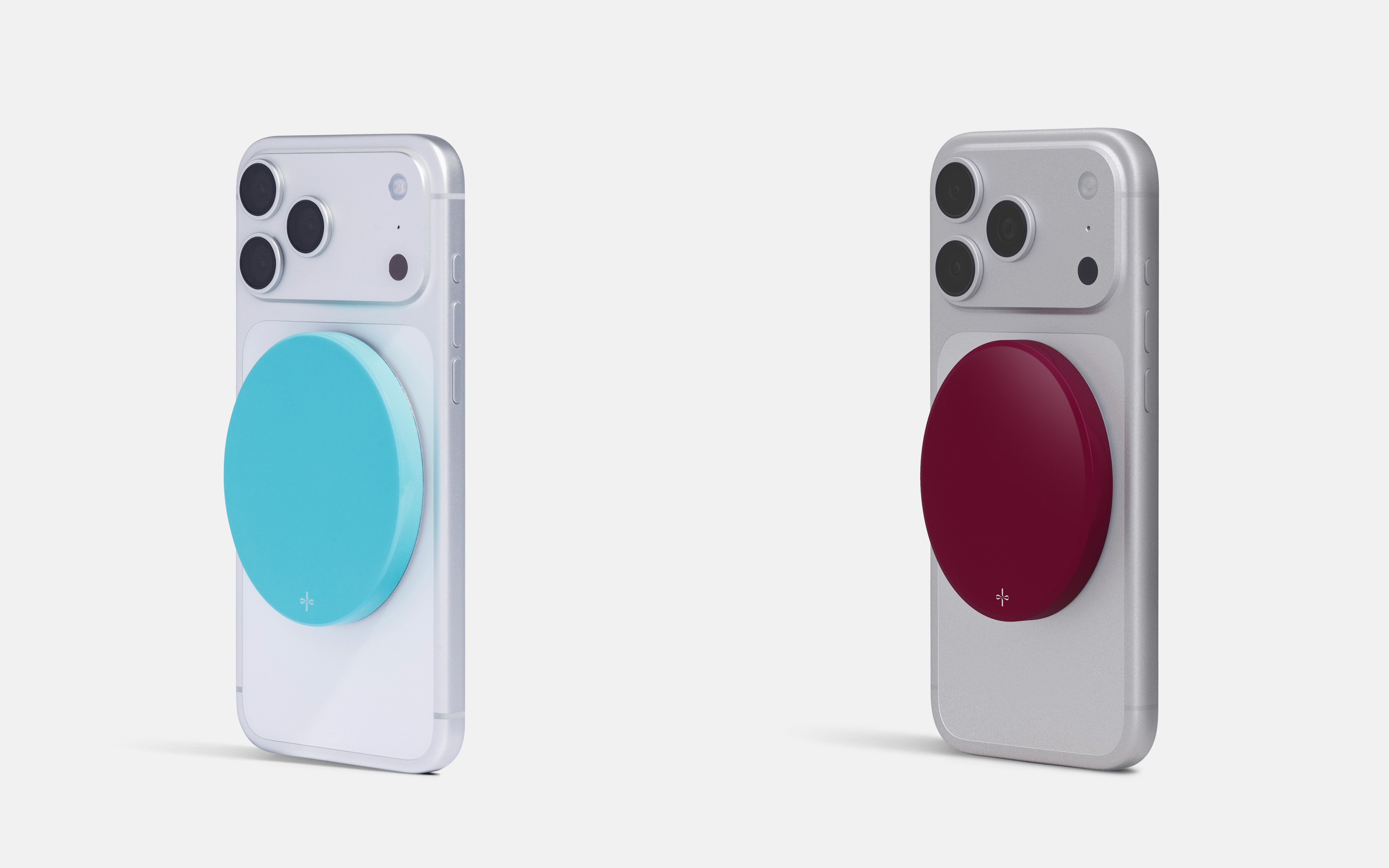 Alma wireless charger by Addition in Seaglass Blue and Burgundy