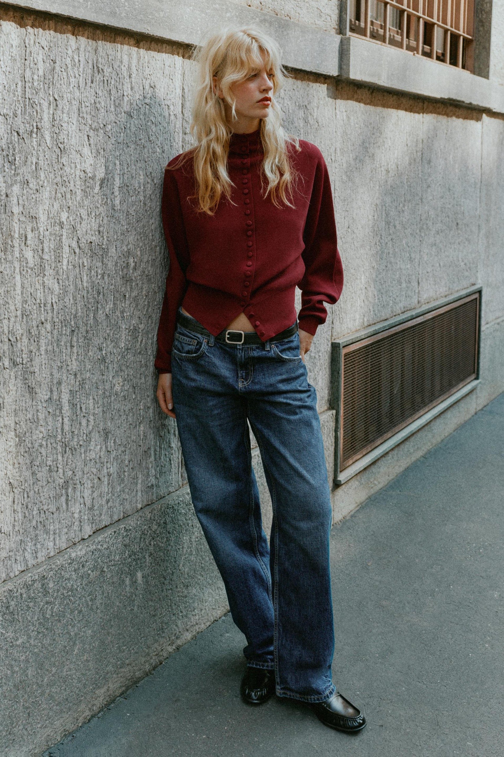 Cardingan With Covered Button - Burgundy - S