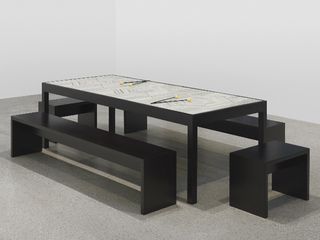 'Sonic Table (Green Onyx Sound Table)', 2011-2013, features a wooden frame and a marble top