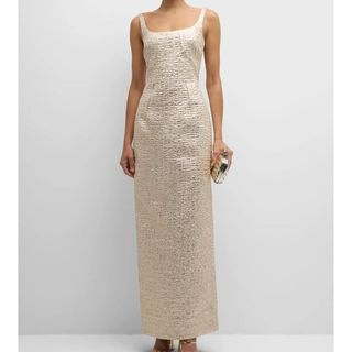 Sharon Metallic Seersucker Sleeveless Gown